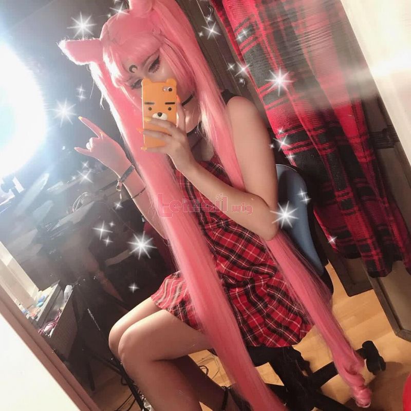 130cm long Pink black lady Sailor Moon Cospaly wig