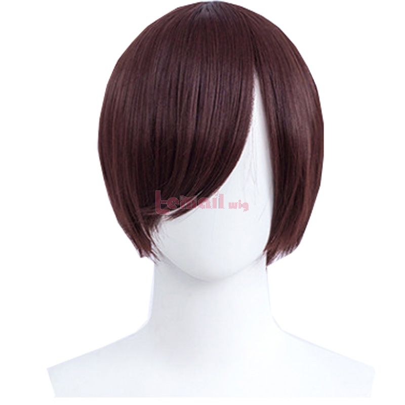 30cm Short Straight Red Mixed Brown General Anime Cosplay Wigs