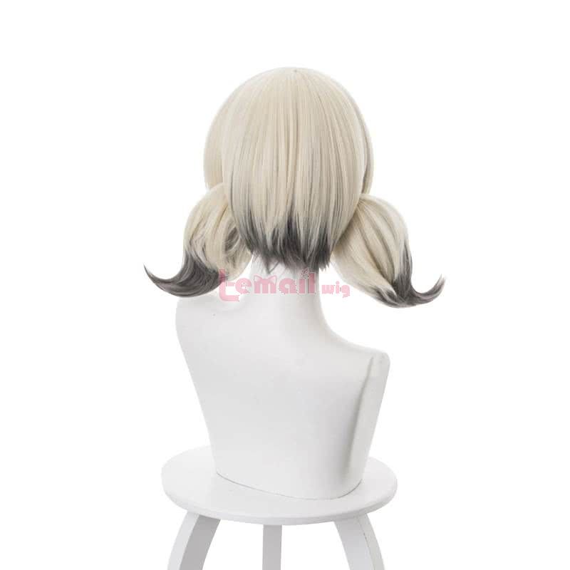 35cm Short Ponytail Ivory Gradient Grey Arknights Ifrit Cosplay Wigs