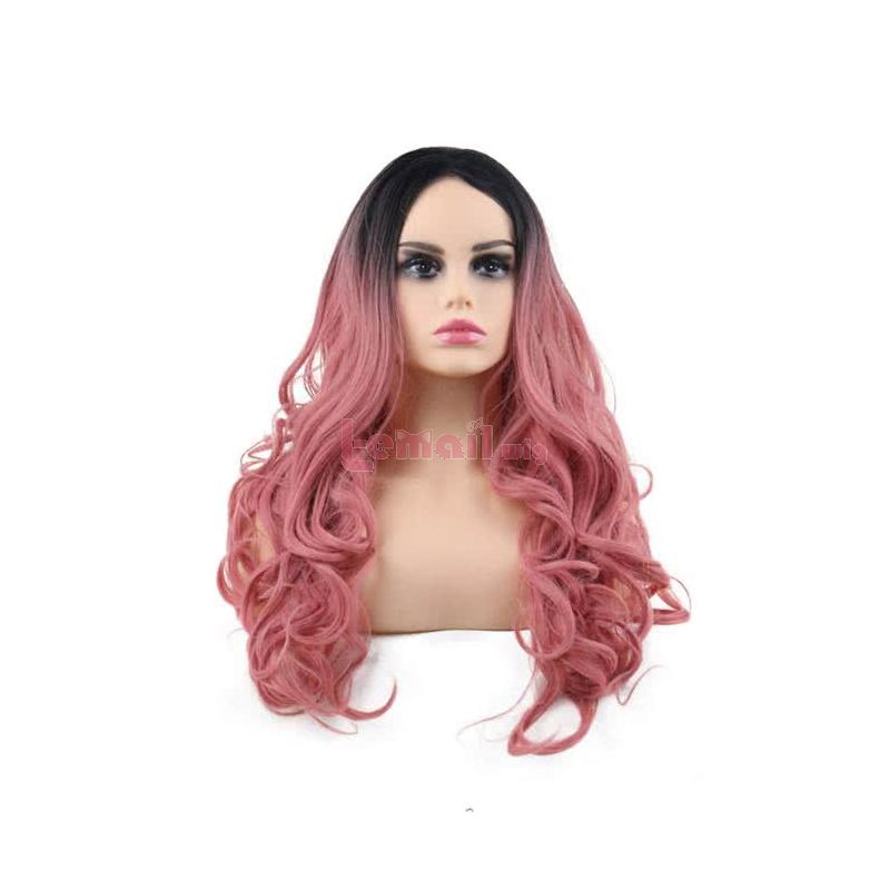 60cm Long Classic Curly Black Gradient Brown Pink Grey Charms Fashion Wig