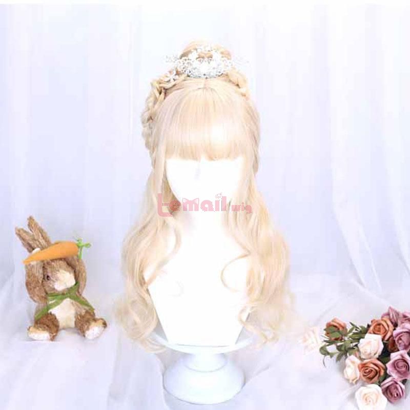65cm Lolita Medium Long Blonde Long Curly Princess Wigs For Sale