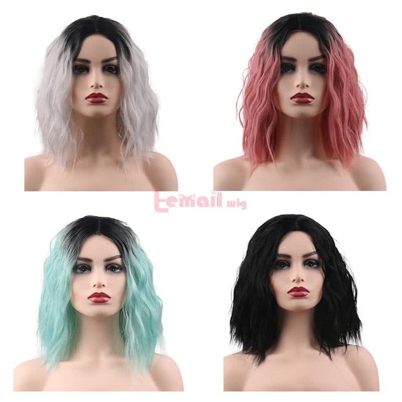 7 Colors 35cm Curly Women Hair Pink Black Grey Blue Short Trendy Wigs