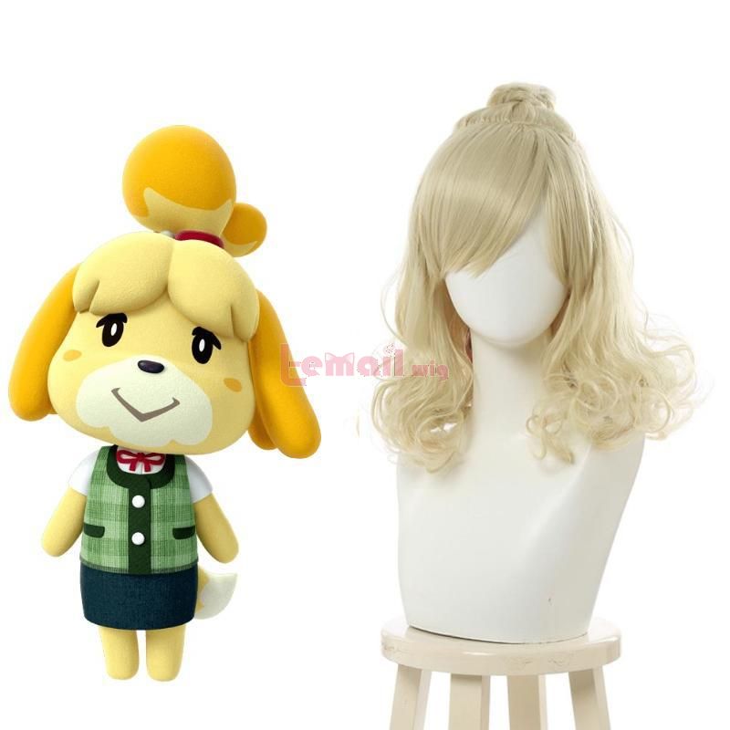 Animal Crossing Isabella Long Curly Blonde Cosplay Wigs
