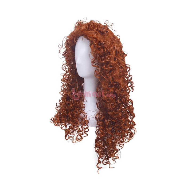 Movie Brave Merida Brown Medium Long Curly Wavy Cosplay Wig