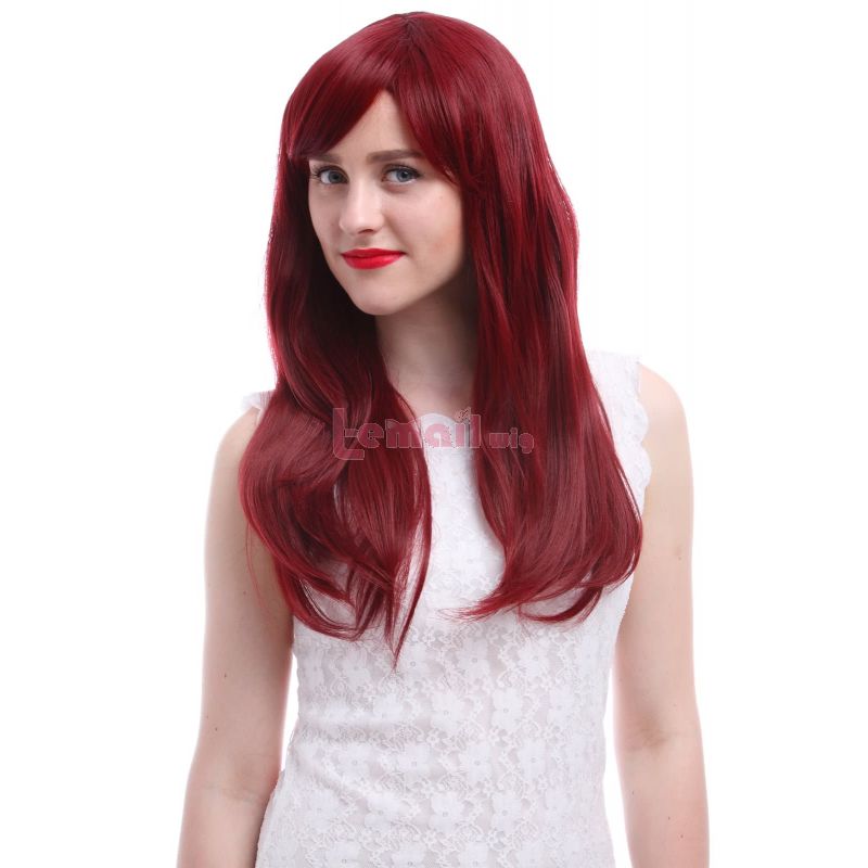 Women 65cm Long Wine Red Sapphire Anime Synthetic Hair Straight Cosplay Wigs