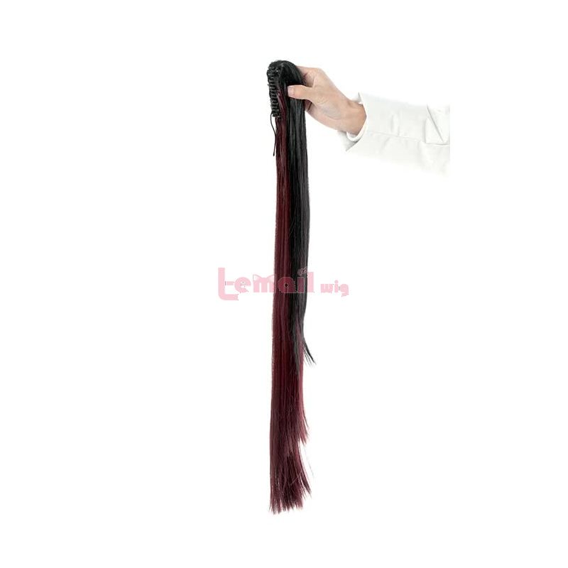Date A Live Tokisaki Kurumi Long Straight Ponytails Black Mixed Dark Red Cosplay Wigs