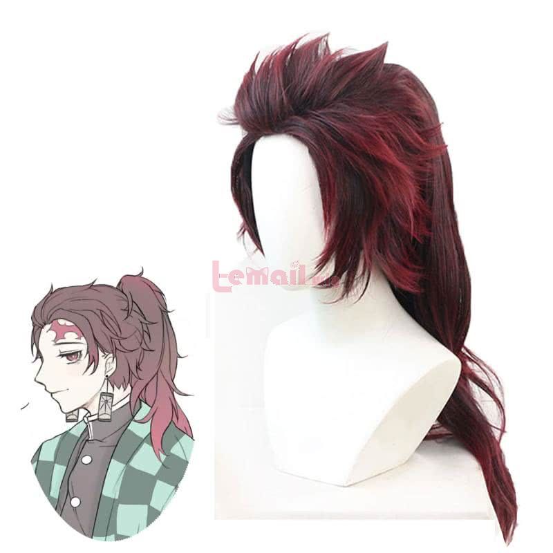 Demon Slayer Kimetsu no Yaiba Tanjirou Kamado Red Mix Black Long Ponytail Cosplay Wigs