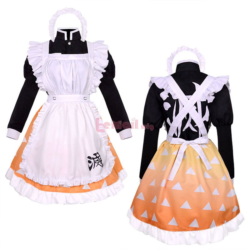Demon Slayer Zenitsu Agatsuma Maid Halloween Cosplay Costume