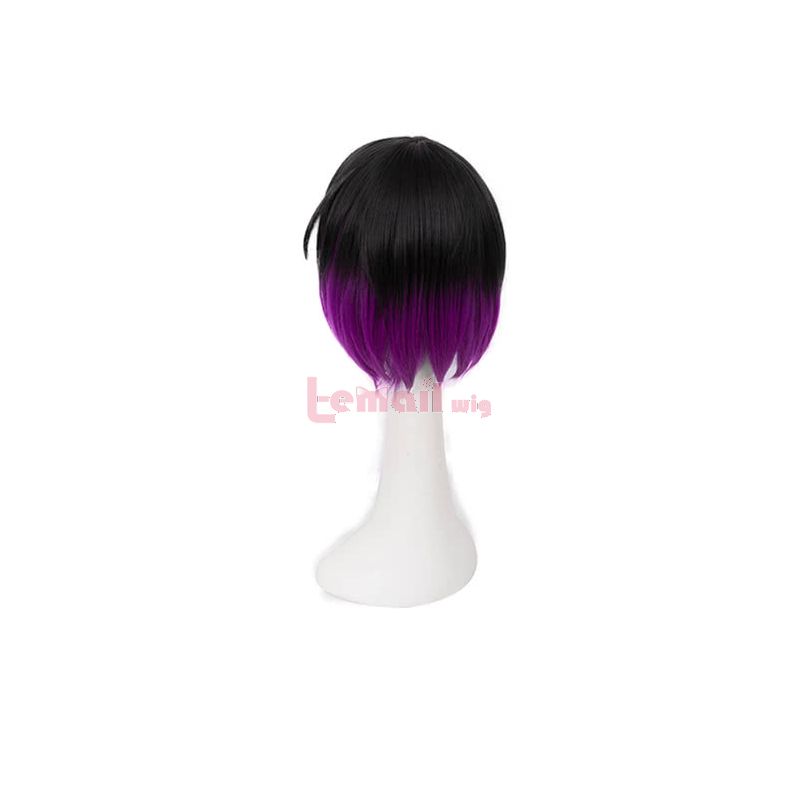  Miss Kobayashi's Dragon Elma Black Mixed Purple Short Synthetic Cosplay Wigs 