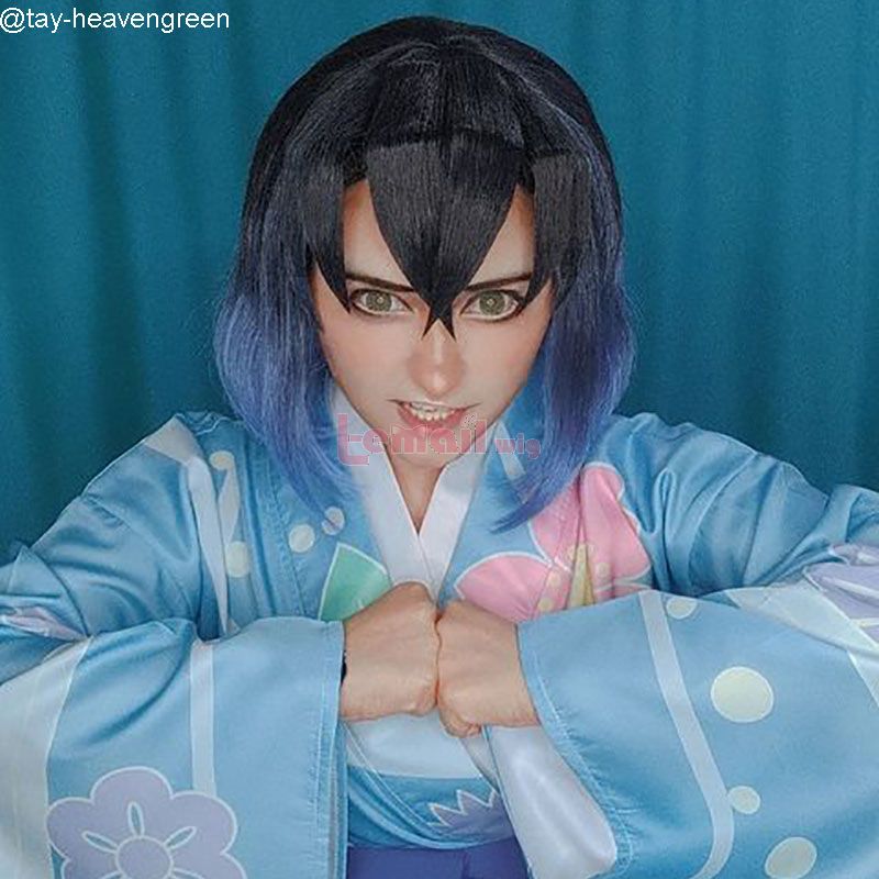Demon Slayer Hashibira Inosuke Blue Gradient Color Cosplay Wigs