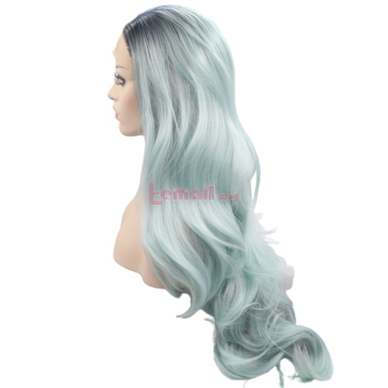 Fashion Long Curly Hair Lake Blue Lace Front Wigs Cosplay Wigs