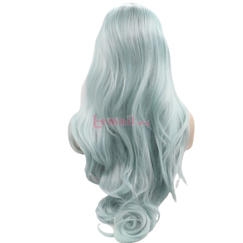 Fashion Long Curly Hair Lake Blue Lace Front Wigs Cosplay Wigs