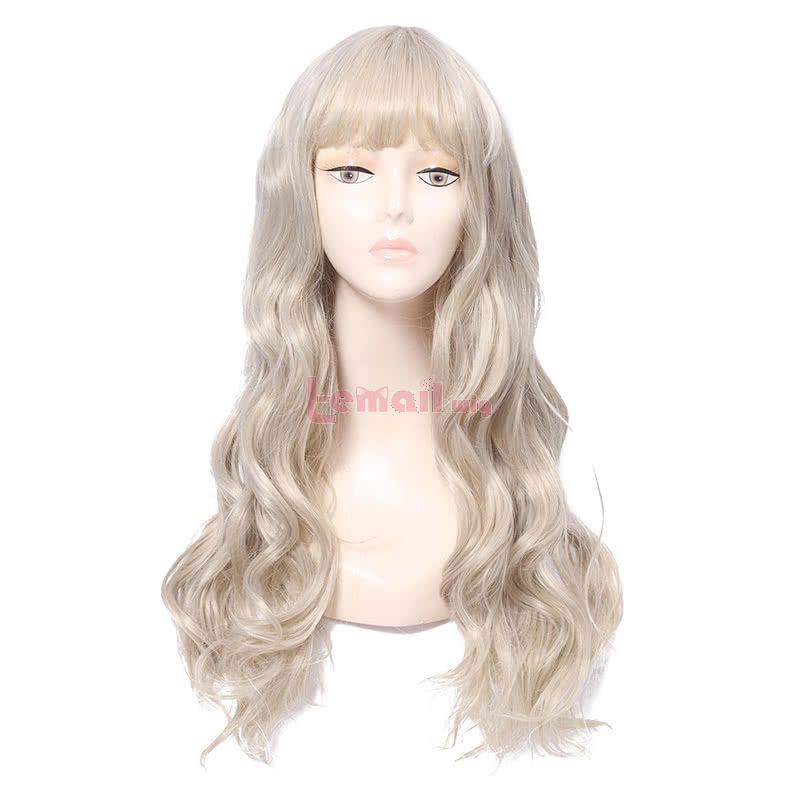 Synthetic Fashion Hair Wigs Beige Long Curly Wigs for Women with Air Bangs