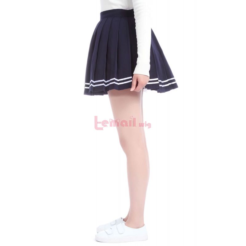 Japan High School Girls Uniforms Blue Solid Pleated Mini Skirts Dress