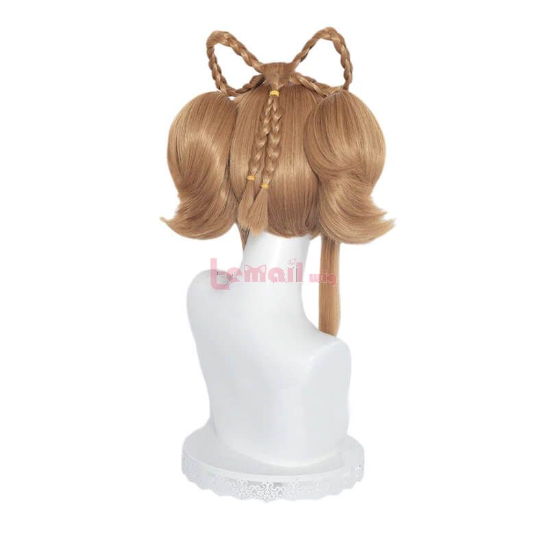 Genshin Impact Yaoyao Short Light Brown Ponytail Cosplay Wigs With Braid Bows
