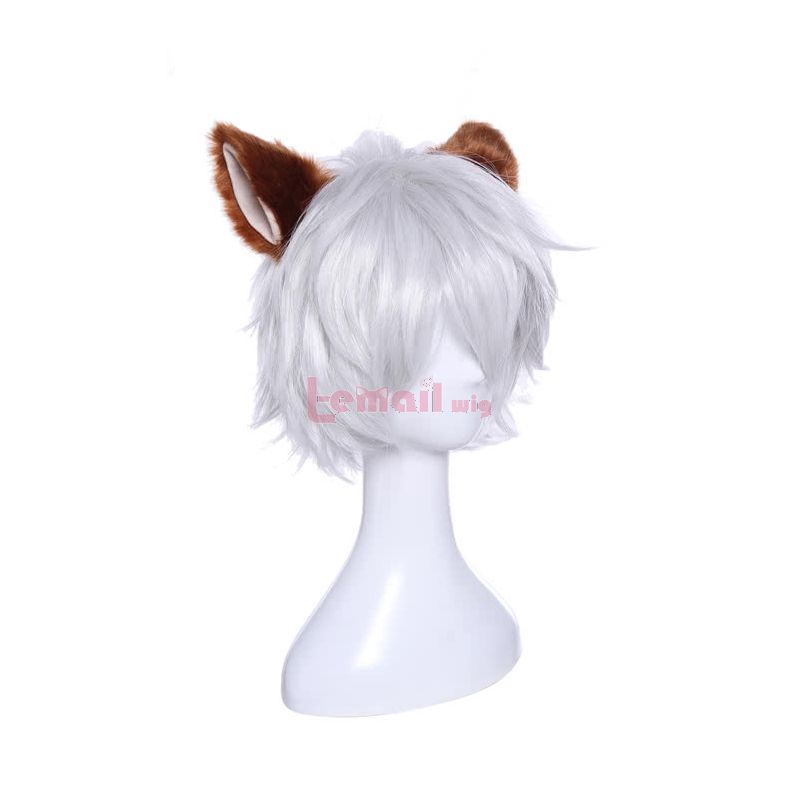 White Silver Cosplay Wig With Furry Ear