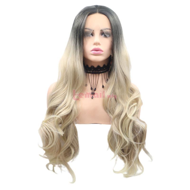 Fashion Long Curly Hair Gradient Light Brown Lace Wigs