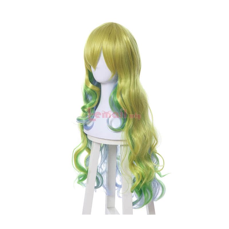 Miss Kobayashi's Dragon Maid Quetzalcoatl Lucoa Green&Yellow&Blue Mixed Culry Synthetic Cosplay Wigs 