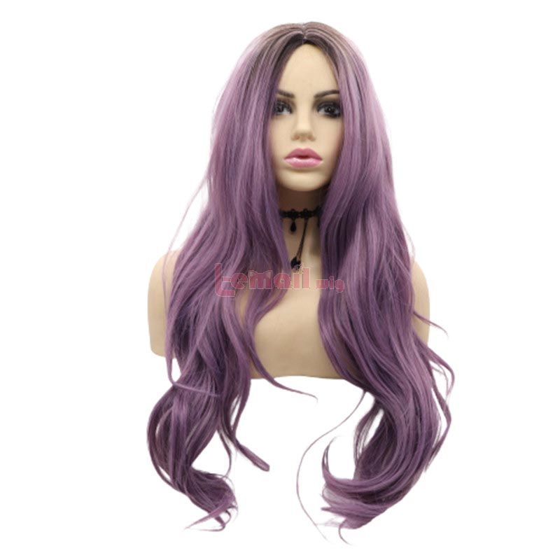 Fashion Women Long Curly Hair Purple Lace Front Wigs