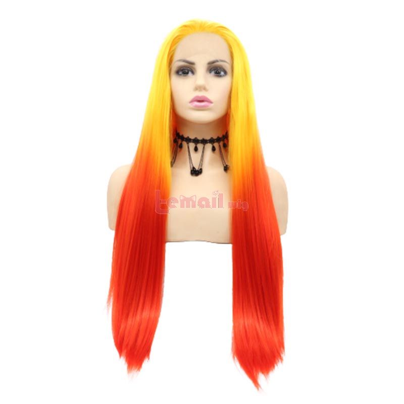 Long Straight Hair Yellow Red Lace Front Wigs Cosplay Wigs