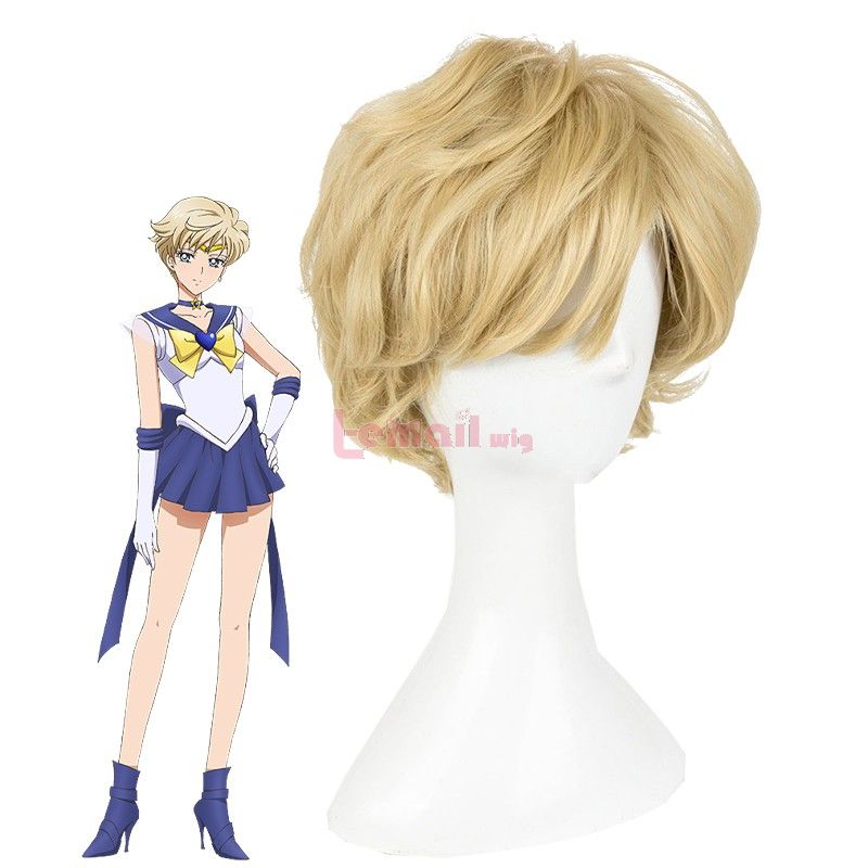 Sailor Moon Tenoh Haruka 25cm Short Golden Curly Cosplay Wigs