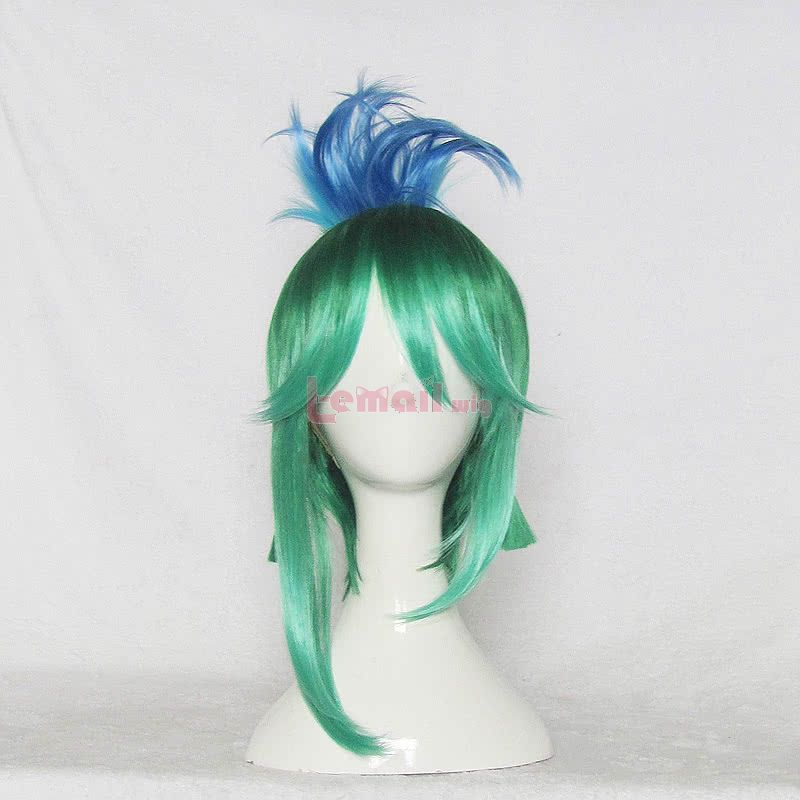 Game League Of Legends Riven Green Mixed Blue Cosplay Wig