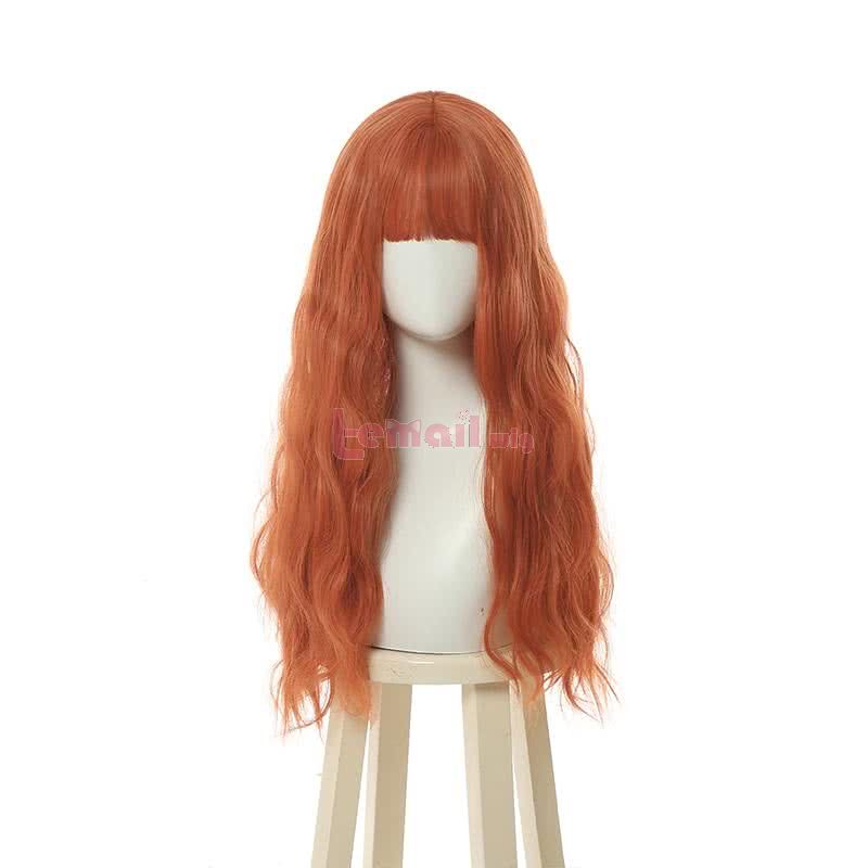 Women Curly Hair Wig Long Orange Lolita Fashion Wigs with Bangs