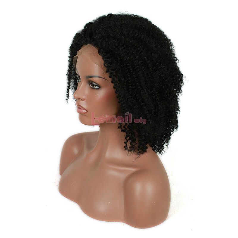 14Inch Women Natural Black Curly Wave Lace Front Wigs