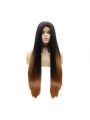 Fashion Long Straight Hair Black Gradient Brown Lace Front Cosplay Wigs
