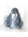 70cm Grey Mixed Blue Fashion Women Long Curly Wigs
