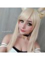 LOL Ahri Long Straight Blonde Cosplay Wigs With Ears