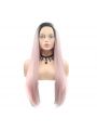 Fashion Long Straight Hair Gradient Pink Lace Cosplay Wigs