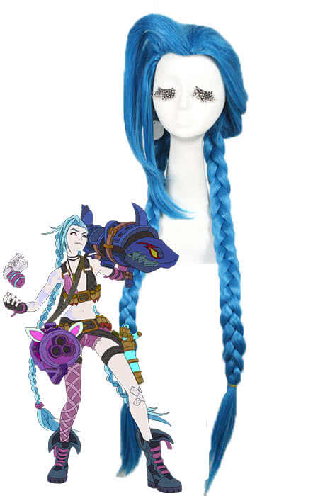Anime LOL Arcane Jinx The Loose Cannon Blue Long Braid Cosplay Wigs