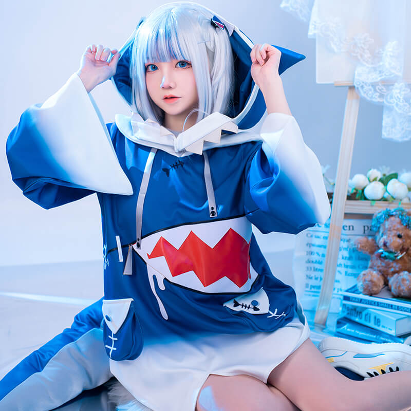 Details about   Hololive English VTuber Gawr Gura Cosplay Costume Top Outfits Halloween Suit 